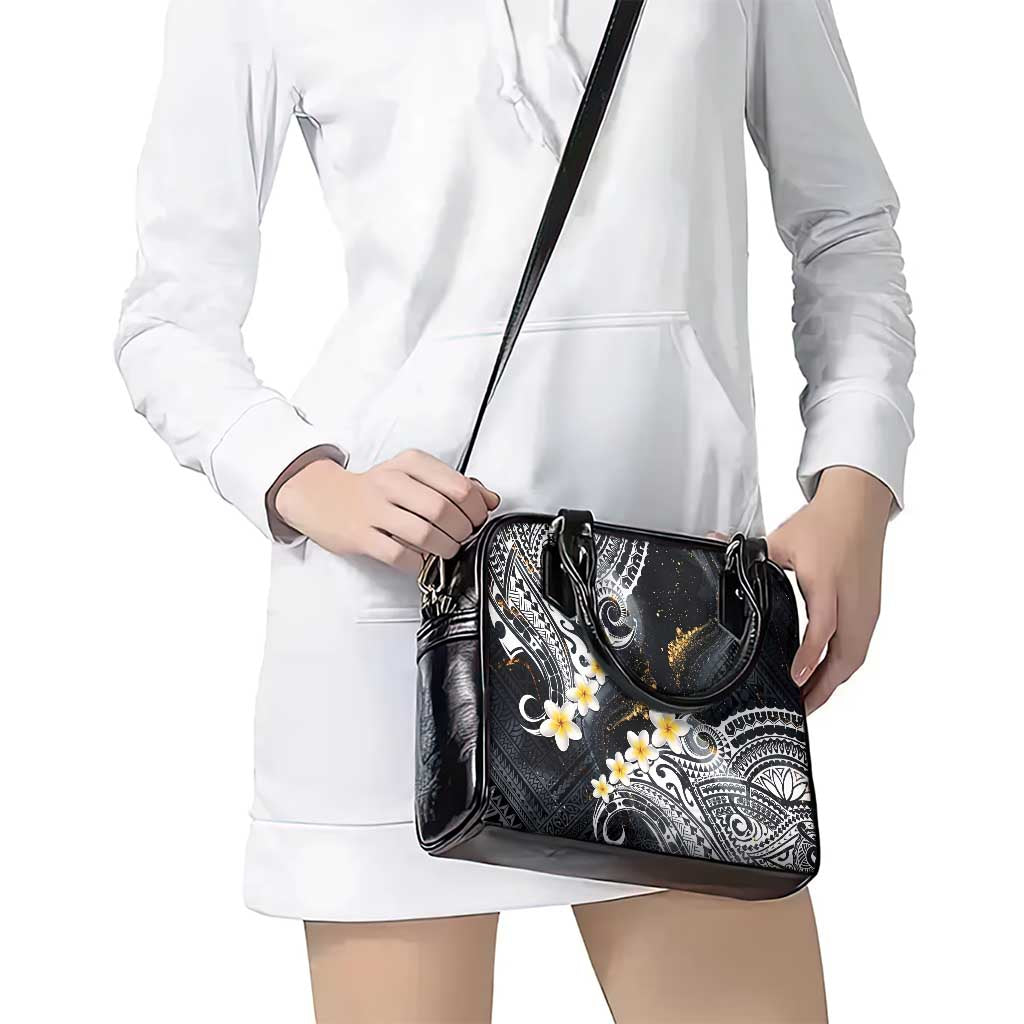 Polynesian Tribal Tattoo Shoulder Handbag Plumeria Black Gold Marble Pattern LT9 - Polynesian Pride