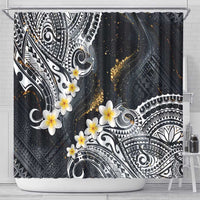 Polynesian Tribal Tattoo Shower Curtain Plumeria Black Gold Marble Pattern LT9 - Polynesian Pride