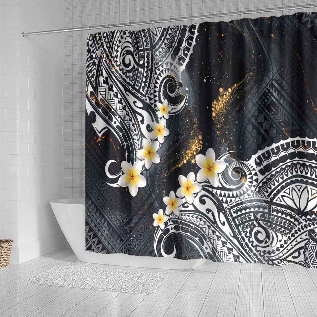 Polynesian Tribal Tattoo Shower Curtain Plumeria Black Gold Marble Pattern LT9 - Polynesian Pride