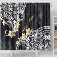 Polynesian Tribal Tattoo Shower Curtain Plumeria Black Gold Marble Pattern LT9 - Polynesian Pride