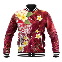 Polynesian Tribal Tattoo Baseball Jacket Plumeria Blood Red and Gold Marble Pattern LT9 Unisex Red - Polynesian Pride