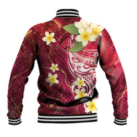Polynesian Tribal Tattoo Baseball Jacket Plumeria Blood Red and Gold Marble Pattern LT9 - Polynesian Pride