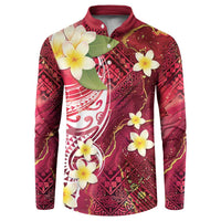 Polynesian Tribal Tattoo Button Sweatshirt Plumeria Blood Red and Gold Marble Pattern LT9 Red - Polynesian Pride