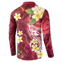 Polynesian Tribal Tattoo Button Sweatshirt Plumeria Blood Red and Gold Marble Pattern LT9 - Polynesian Pride