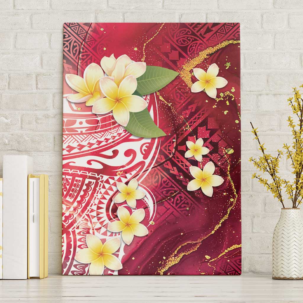 Polynesian Tribal Tattoo Canvas Wall Art Plumeria Blood Red and Gold Marble Pattern