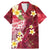 Polynesian Tribal Tattoo Family Matching Mermaid Dress and Hawaiian Shirt Plumeria Blood Red and Gold Marble Pattern