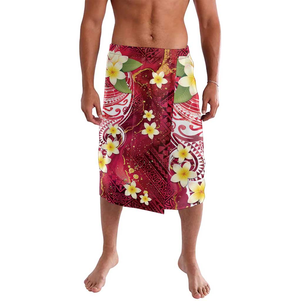 Polynesian Tribal Tattoo Lavalava Plumeria Blood Red and Gold Marble Pattern