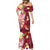 Polynesian Tribal Tattoo Mermaid Dress Plumeria Blood Red and Gold Marble Pattern