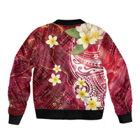 Polynesian Tribal Tattoo Sleeve Zip Bomber Jacket Plumeria Blood Red and Gold Marble Pattern LT9 - Polynesian Pride