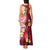 Polynesian Tribal Tattoo Tank Maxi Dress Plumeria Blood Red and Gold Marble Pattern