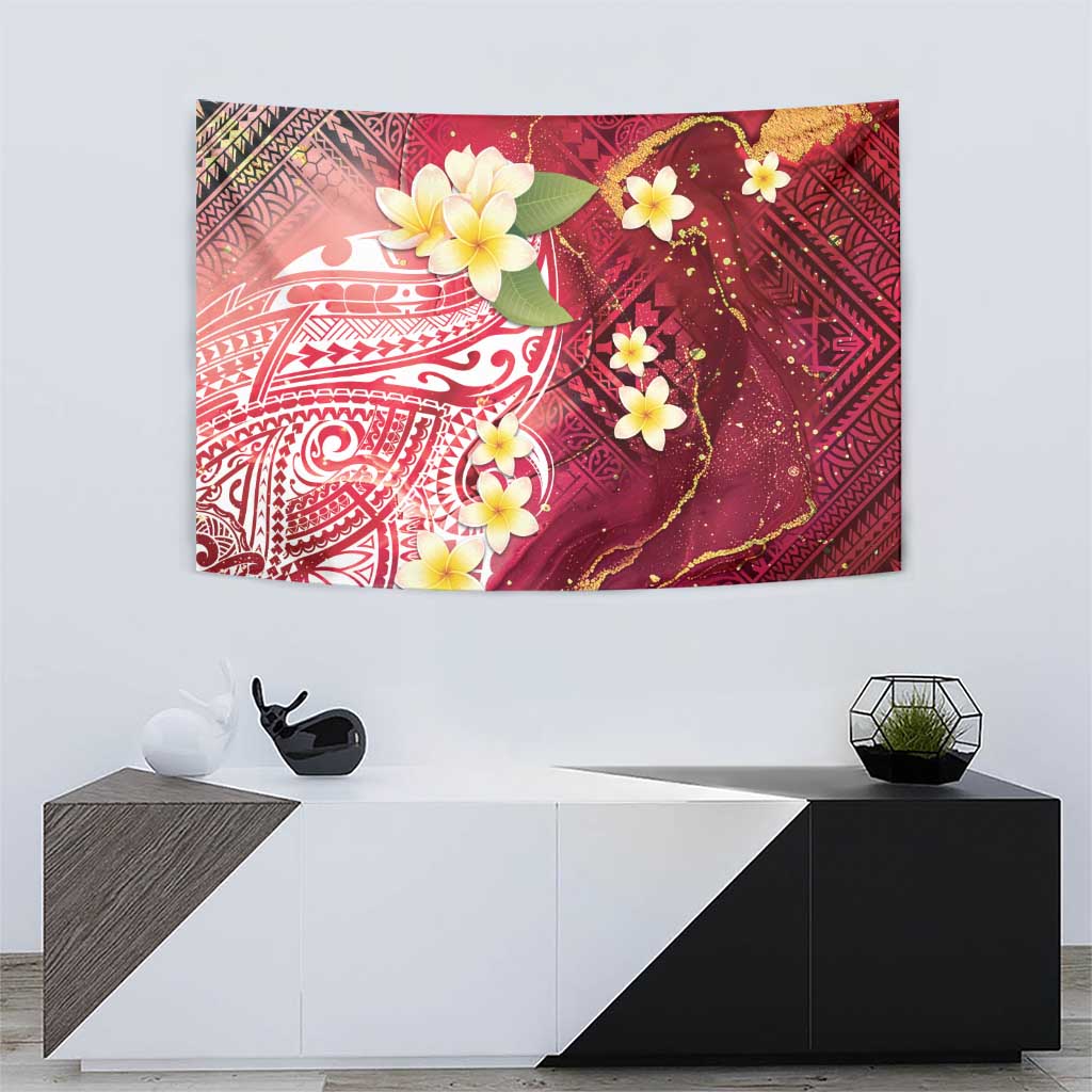 Polynesian Tribal Tattoo Tapestry Plumeria Blood Red and Gold Marble Pattern LT9 - Polynesian Pride