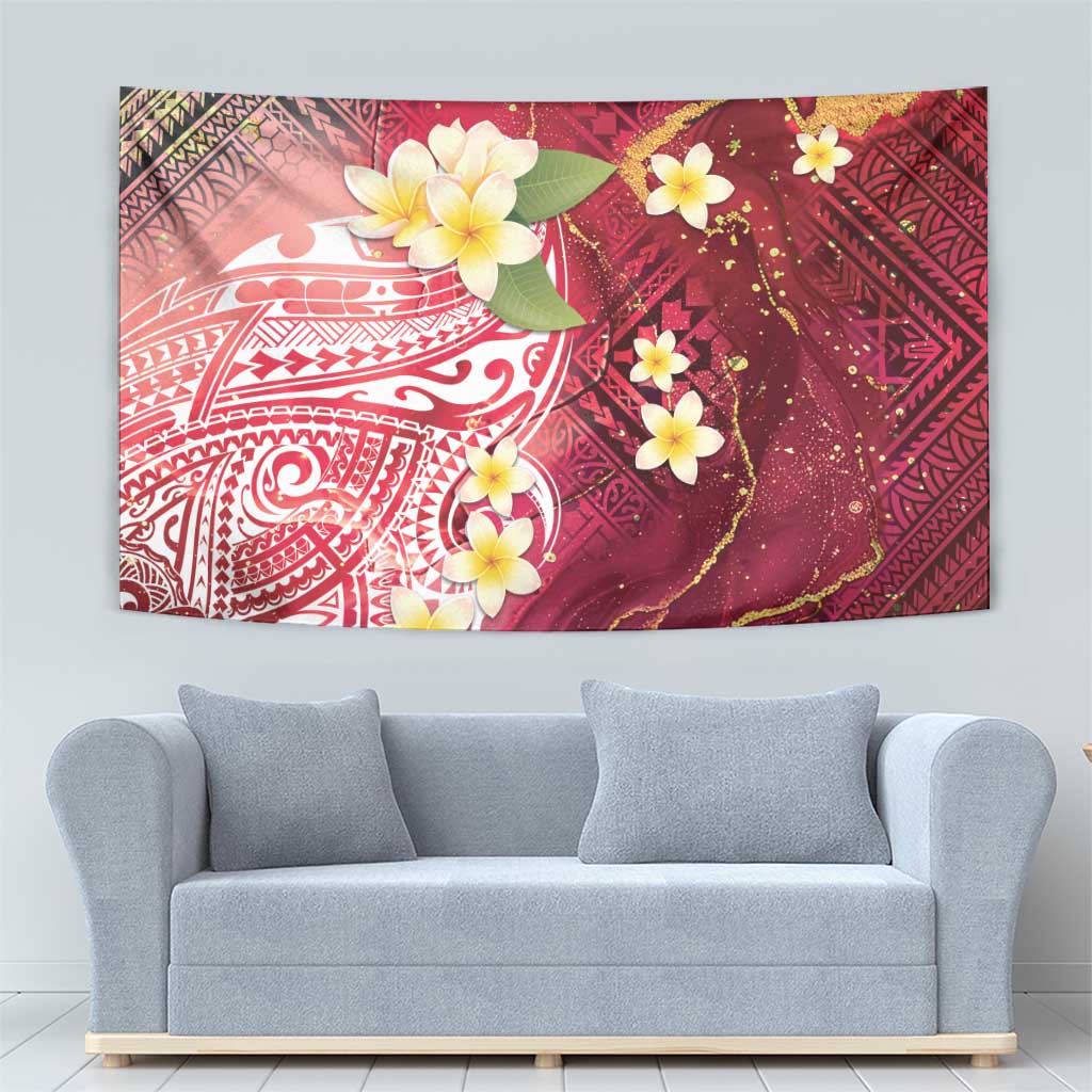 Polynesian Tribal Tattoo Tapestry Plumeria Blood Red and Gold Marble Pattern LT9 - Polynesian Pride
