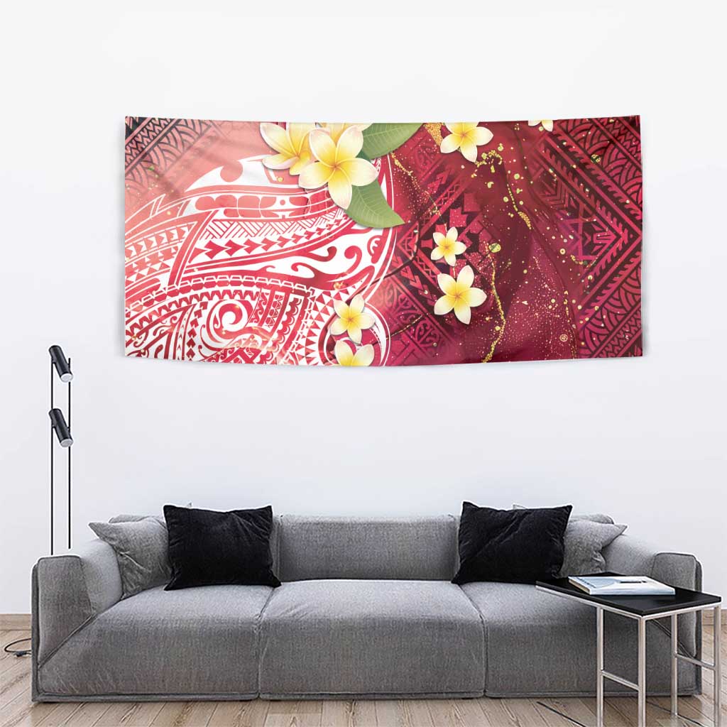Polynesian Tribal Tattoo Tapestry Plumeria Blood Red and Gold Marble Pattern LT9 - Polynesian Pride