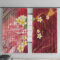 Polynesian Tribal Tattoo Window Curtain Plumeria Blood Red and Gold Marble Pattern LT9 With Hooks Red - Polynesian Pride