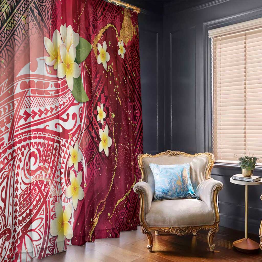 Polynesian Tribal Tattoo Window Curtain Plumeria Blood Red and Gold Marble Pattern LT9 - Polynesian Pride
