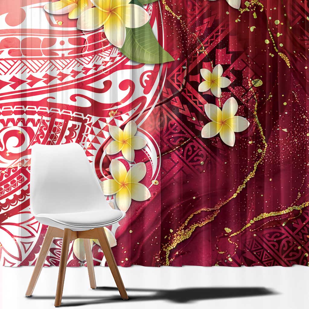Polynesian Tribal Tattoo Window Curtain Plumeria Blood Red and Gold Marble Pattern LT9 - Polynesian Pride