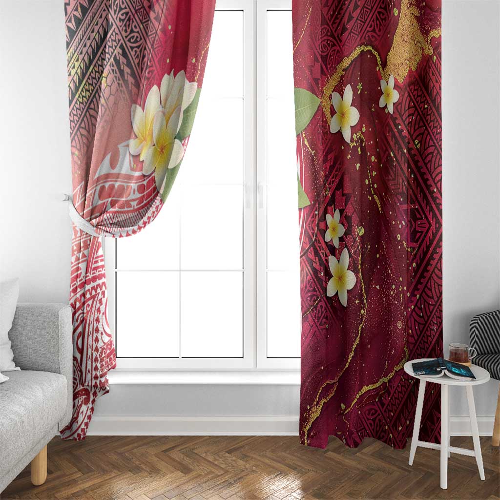 Polynesian Tribal Tattoo Window Curtain Plumeria Blood Red and Gold Marble Pattern LT9 - Polynesian Pride