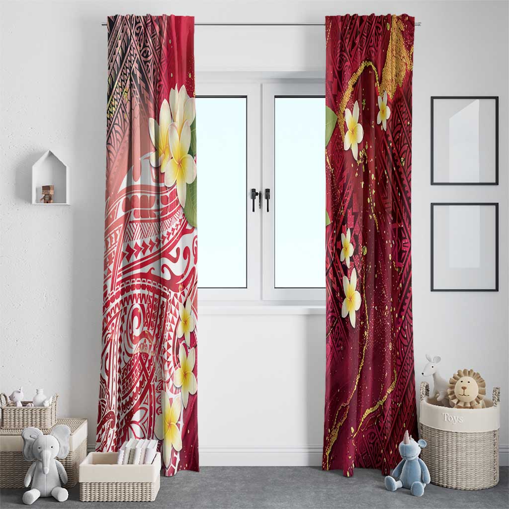 Polynesian Tribal Tattoo Window Curtain Plumeria Blood Red and Gold Marble Pattern LT9 - Polynesian Pride