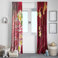 Polynesian Tribal Tattoo Window Curtain Plumeria Blood Red and Gold Marble Pattern LT9 - Polynesian Pride