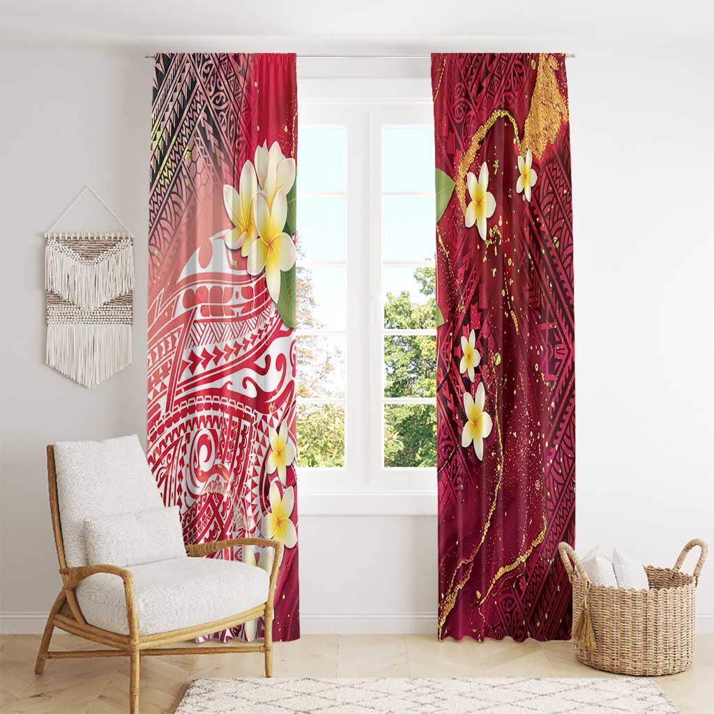 Polynesian Tribal Tattoo Window Curtain Plumeria Blood Red and Gold Marble Pattern LT9 - Polynesian Pride