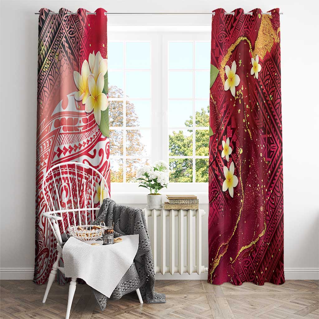 Polynesian Tribal Tattoo Window Curtain Plumeria Blood Red and Gold Marble Pattern LT9 - Polynesian Pride