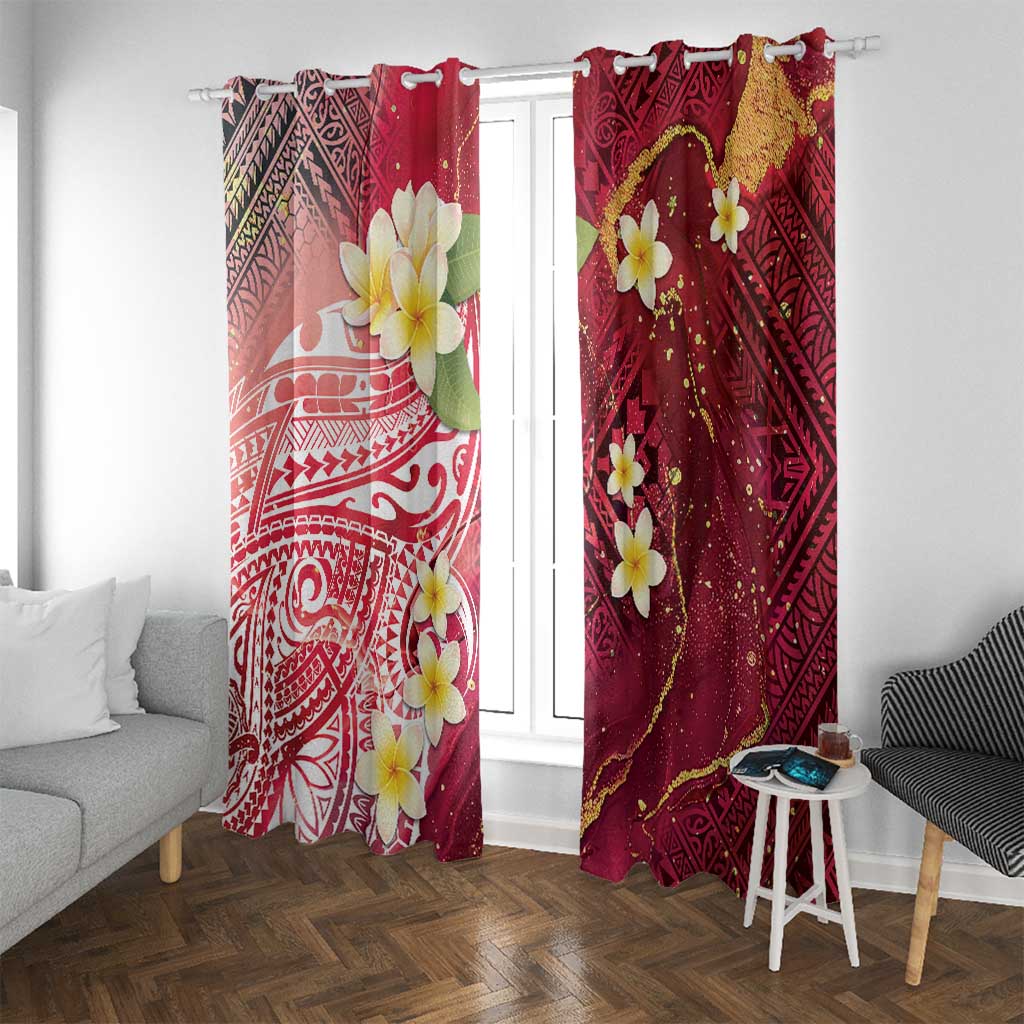 Polynesian Tribal Tattoo Window Curtain Plumeria Blood Red and Gold Marble Pattern LT9 With Grommets Red - Polynesian Pride