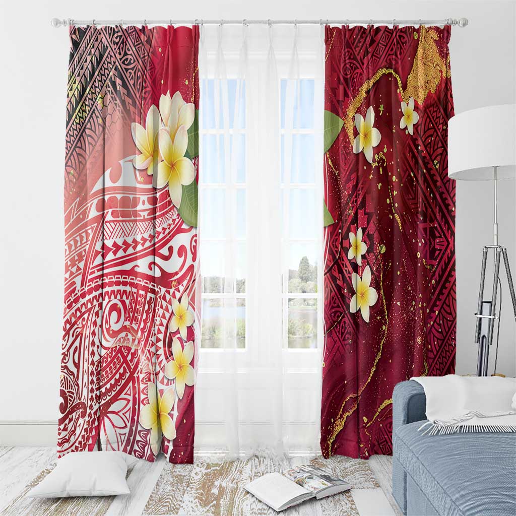 Polynesian Tribal Tattoo Window Curtain Plumeria Blood Red and Gold Marble Pattern LT9 - Polynesian Pride
