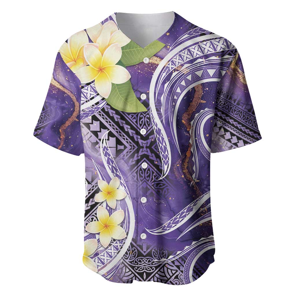 Polynesian Tribal Tattoo Baseball Jersey Plumeria Purple Marble Pattern