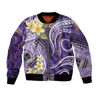 Polynesian Tribal Tattoo Bomber Jacket Plumeria Purple Marble Pattern LT9 Unisex Purple - Polynesian Pride