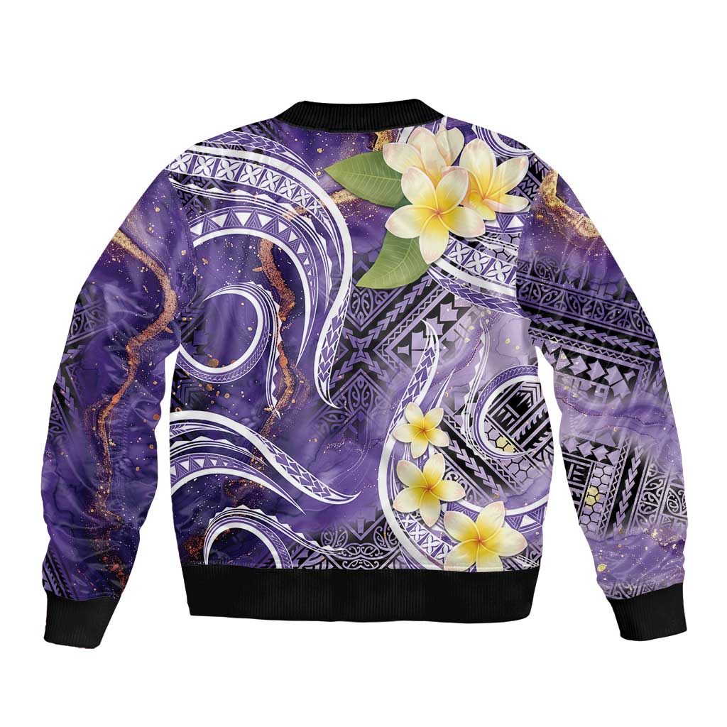 Polynesian Tribal Tattoo Bomber Jacket Plumeria Purple Marble Pattern LT9 - Polynesian Pride