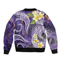 Polynesian Tribal Tattoo Bomber Jacket Plumeria Purple Marble Pattern LT9 - Polynesian Pride