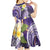 Polynesian Tribal Tattoo Kid Short Sleeve Dress Plumeria Purple Marble Pattern