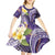 Polynesian Tribal Tattoo Kid Short Sleeve Dress Plumeria Purple Marble Pattern