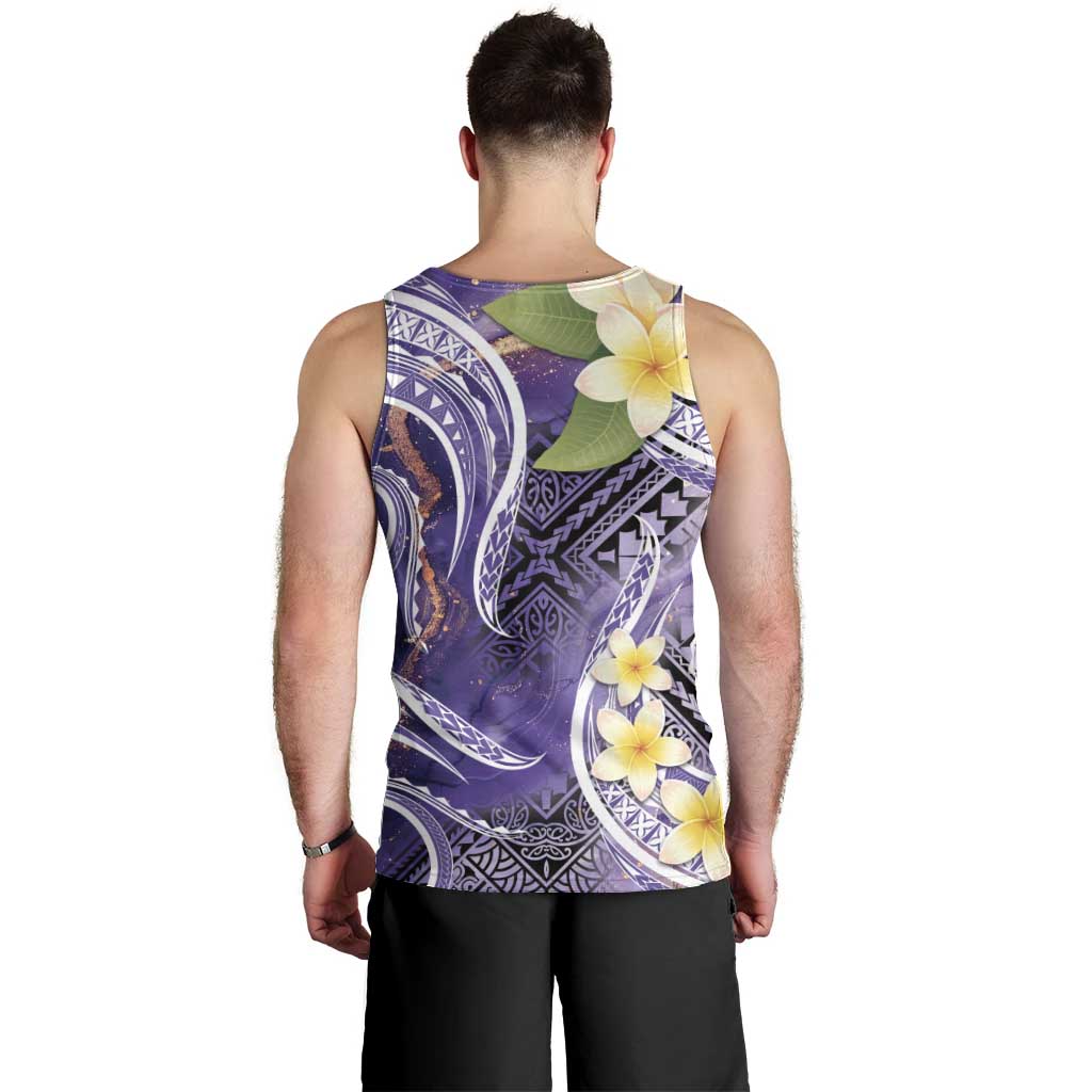 Polynesian Tribal Tattoo Men Tank Top Plumeria Purple Marble Pattern LT9 - Polynesian Pride