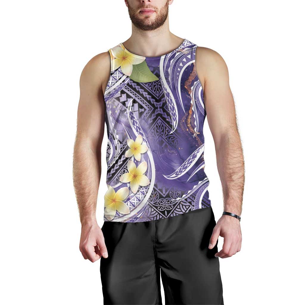 Polynesian Tribal Tattoo Men Tank Top Plumeria Purple Marble Pattern LT9 - Polynesian Pride