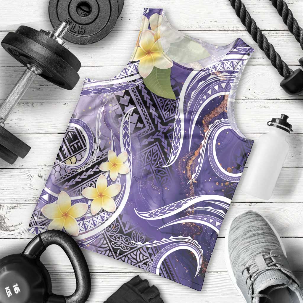 Polynesian Tribal Tattoo Men Tank Top Plumeria Purple Marble Pattern LT9 - Polynesian Pride