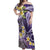 Polynesian Tribal Tattoo Off Shoulder Maxi Dress Plumeria Purple Marble Pattern