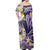 Polynesian Tribal Tattoo Off Shoulder Maxi Dress Plumeria Purple Marble Pattern