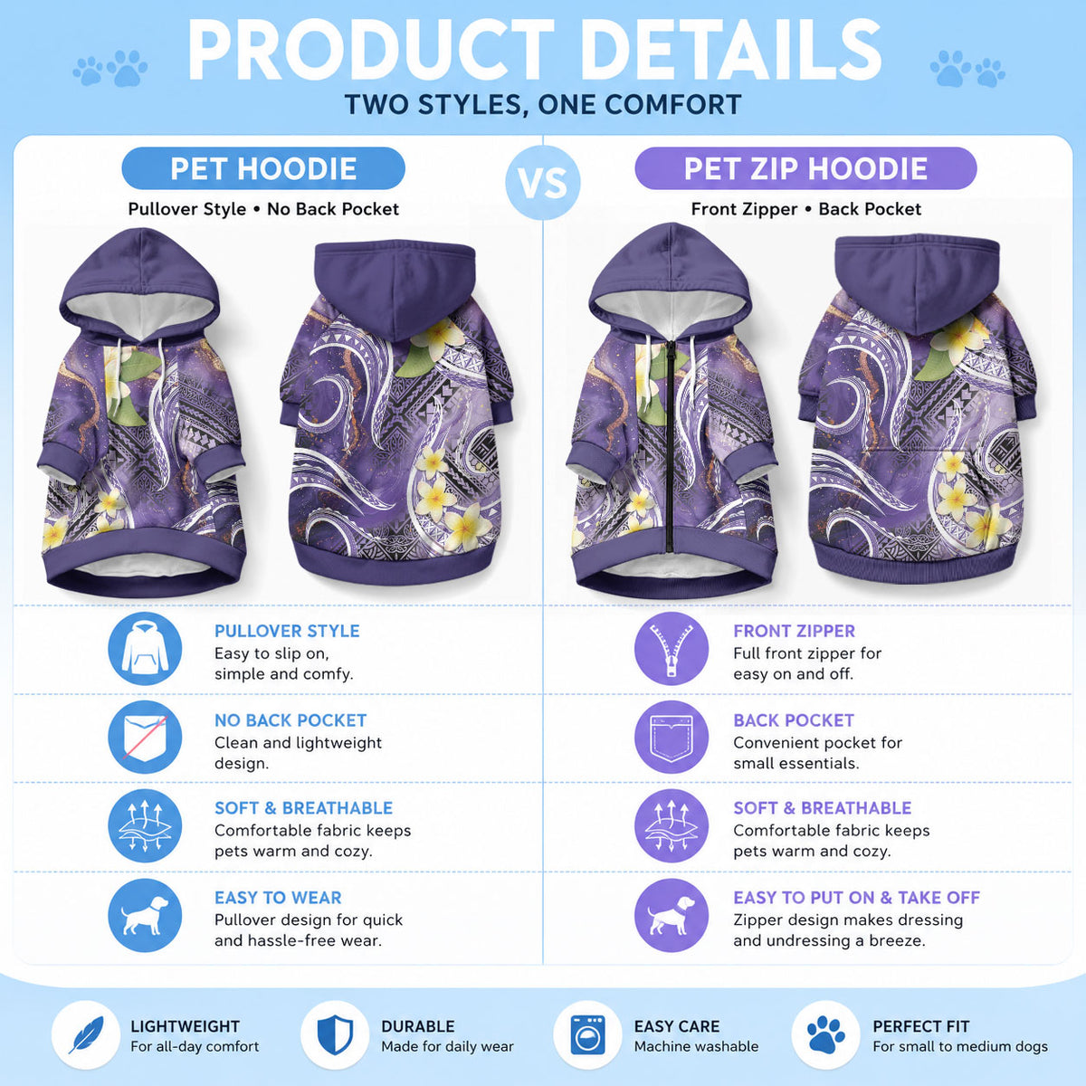 Polynesian Tribal Tattoo Pet Hoodie Plumeria Purple Marble Pattern LT9 - Polynesian Pride