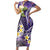 Polynesian Tribal Tattoo Short Sleeve Bodycon Dress Plumeria Purple Marble Pattern