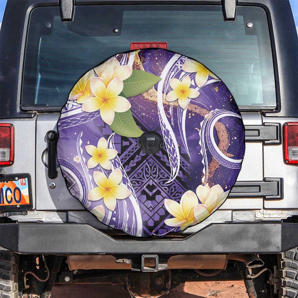 Polynesian Tribal Tattoo Spare Tire Cover Plumeria Purple Marble Pattern