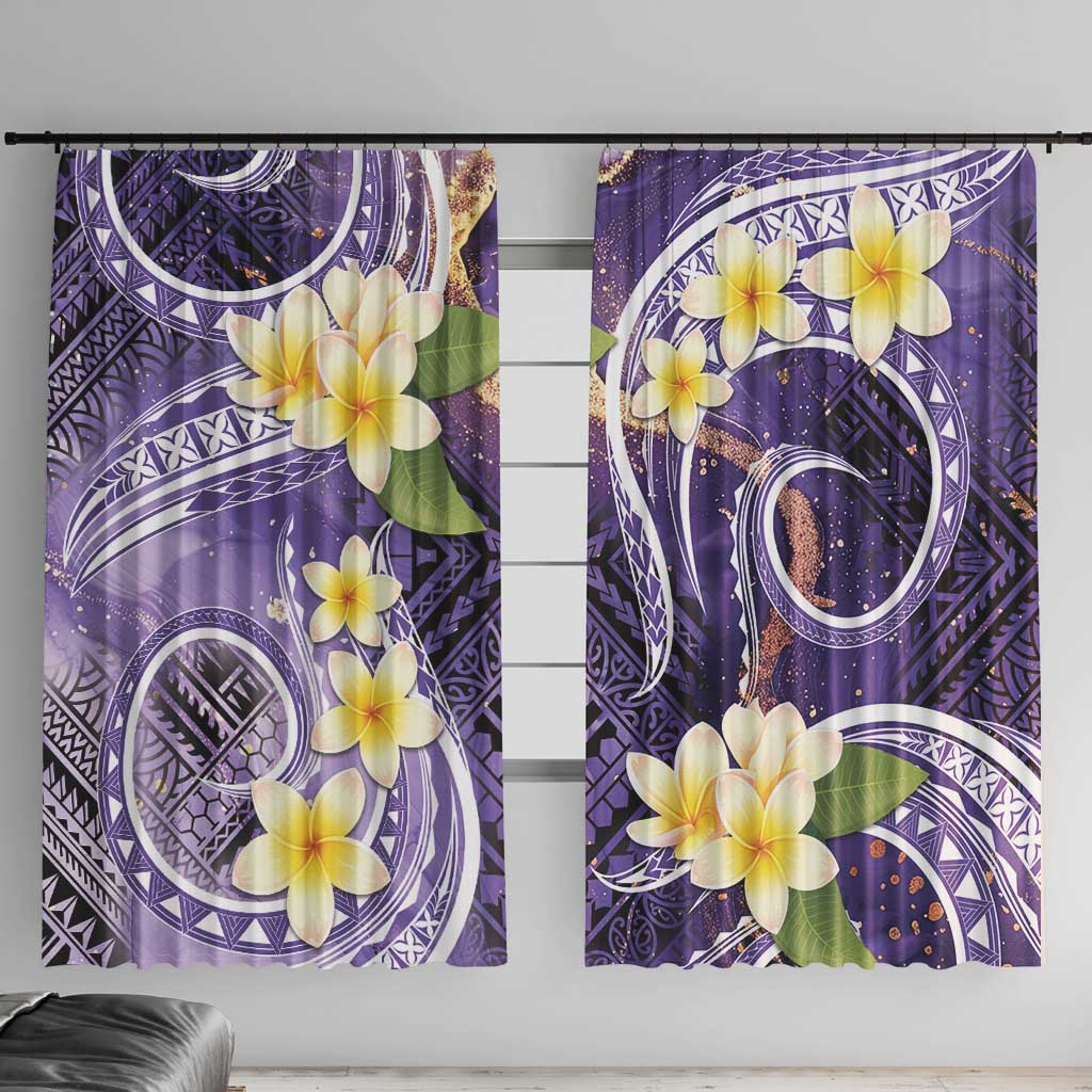 Polynesian Tribal Tattoo Window Curtain Plumeria Purple Marble Pattern LT9 With Hooks Purple - Polynesian Pride