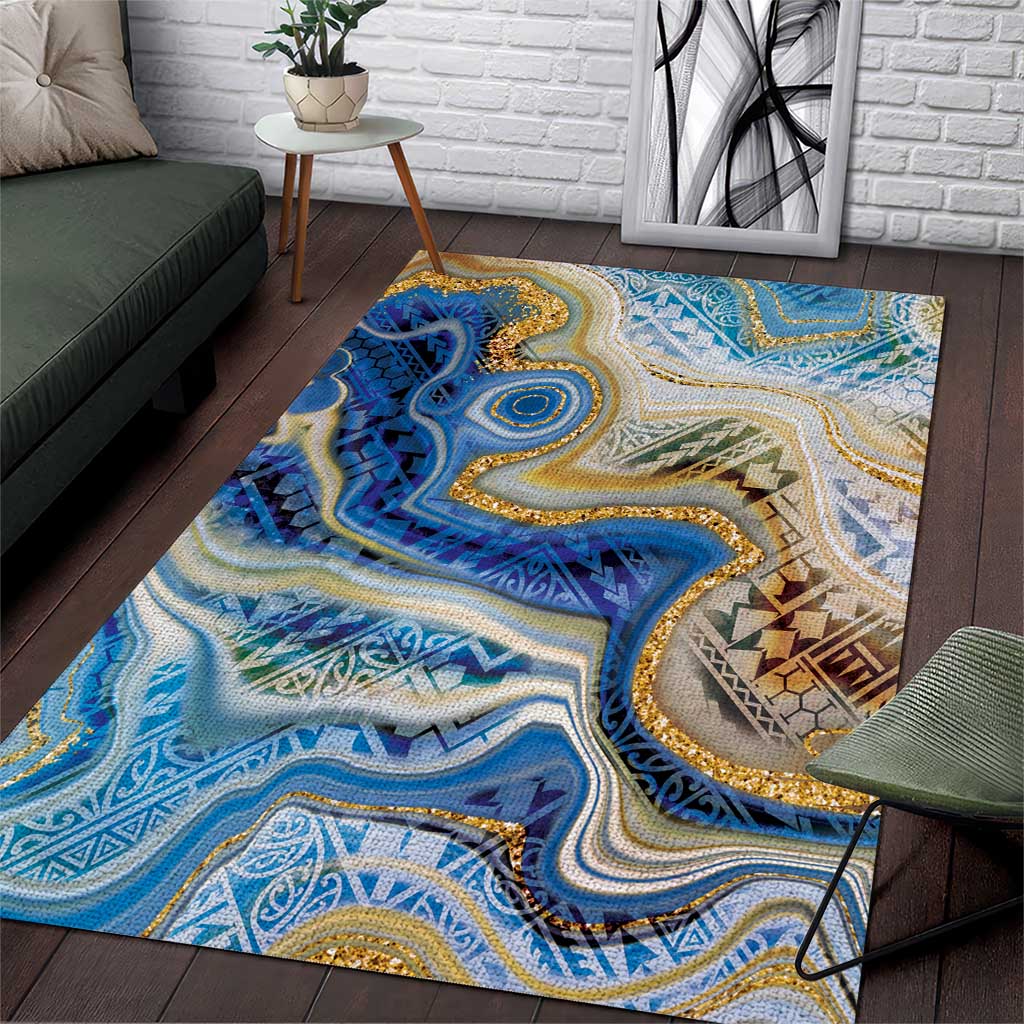 Polynesian Tribal Tattoo Area Rug Swirling Ocean Marble Pattern LT9 Ocean - Polynesian Pride