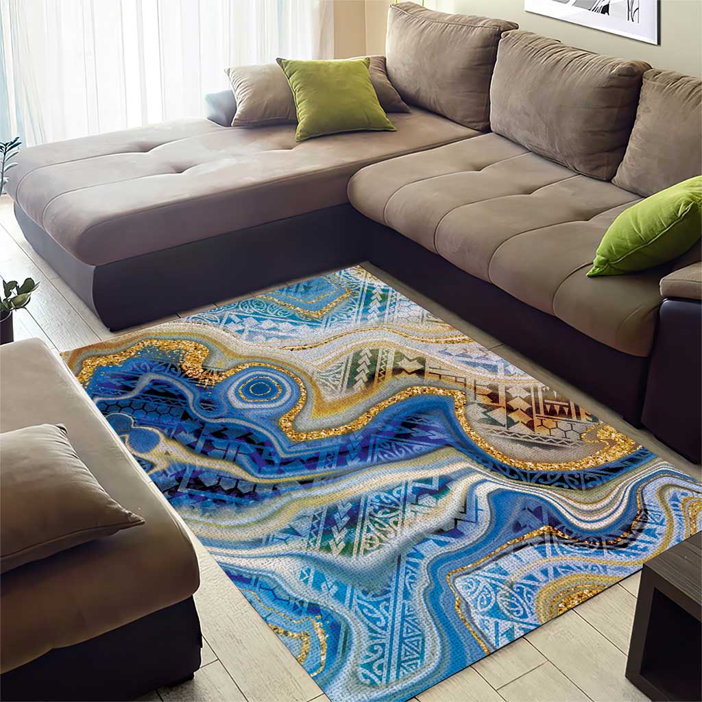 Polynesian Tribal Tattoo Area Rug Swirling Ocean Marble Pattern LT9 - Polynesian Pride
