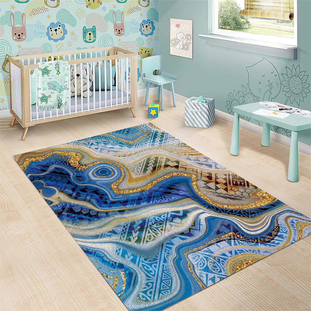 Polynesian Tribal Tattoo Area Rug Swirling Ocean Marble Pattern LT9 - Polynesian Pride