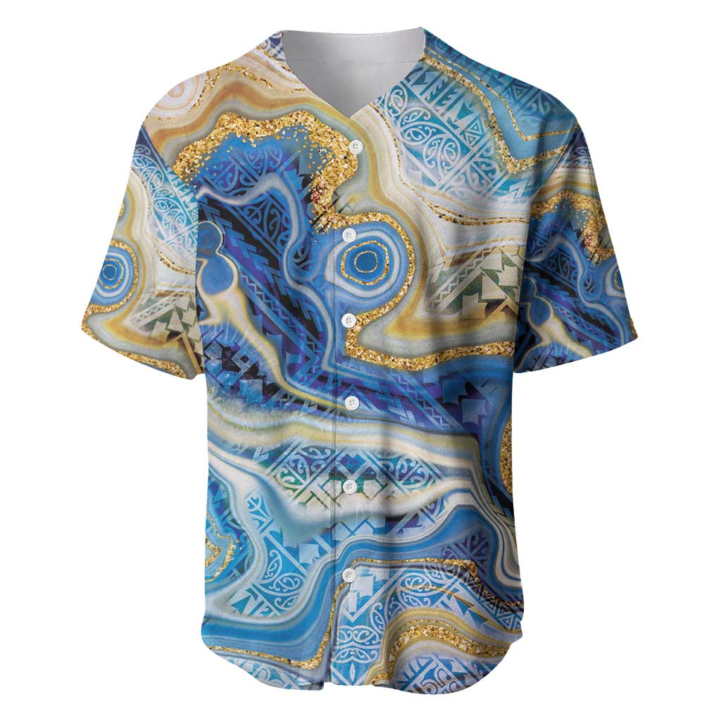 Polynesian Tribal Tattoo Baseball Jersey Swirling Ocean Marble Pattern