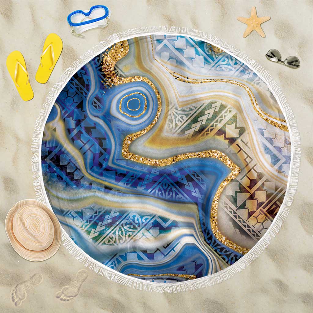 Polynesian Tribal Tattoo Beach Blanket Swirling Ocean Marble Pattern