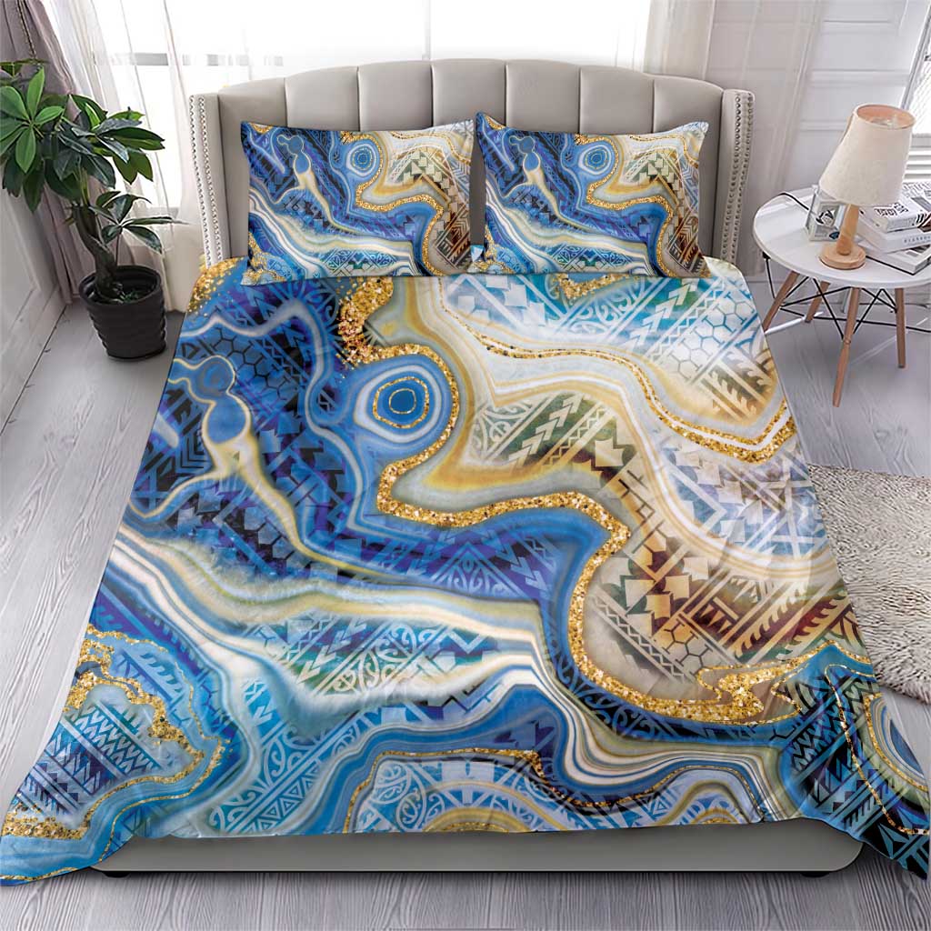 Polynesian Tribal Tattoo Bedding Set Swirling Ocean Marble Pattern LT9 - Polynesian Pride
