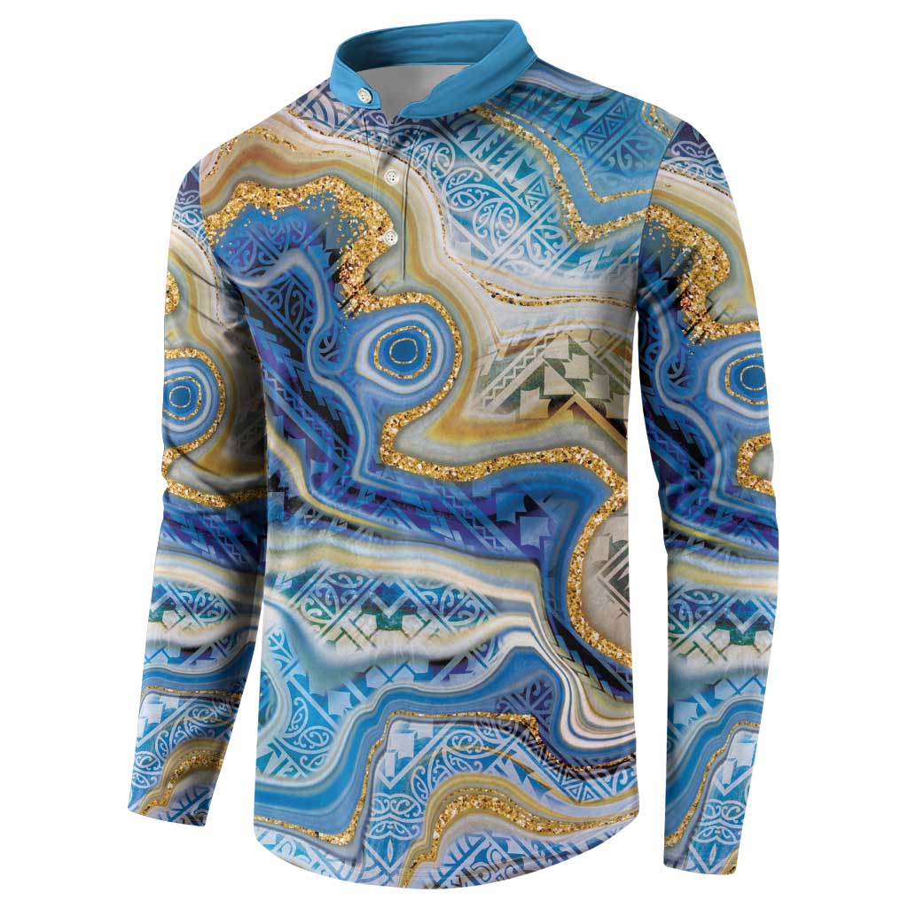 Polynesian Tribal Tattoo Button Sweatshirt Swirling Ocean Marble Pattern LT9 - Polynesian Pride