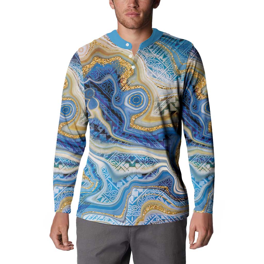 Polynesian Tribal Tattoo Button Sweatshirt Swirling Ocean Marble Pattern LT9 - Polynesian Pride
